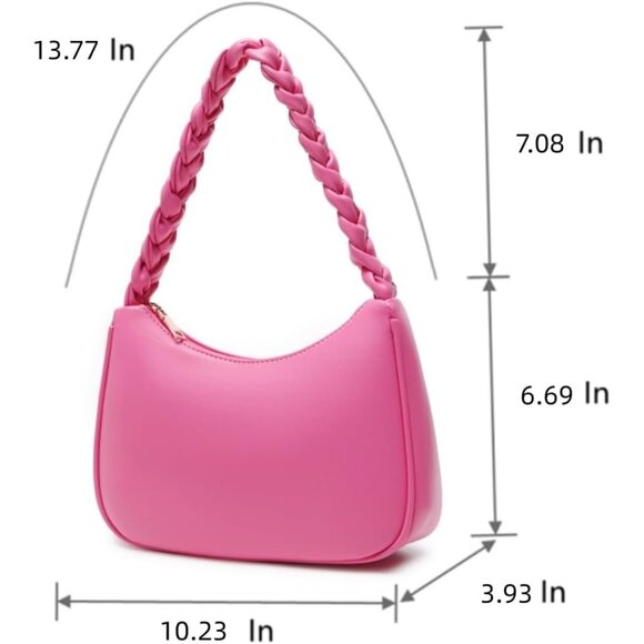 Women Braid Pink Imported Polyester Pu Leather Zipper Closure Mini Tote Handbag - Picture 2 of 7